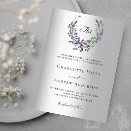 Invitation Mariage monogramme argent violet de fleurs de lava