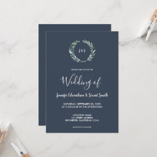 Invitation Mariage monogrammé aux feuilles aquarelles rustiqu