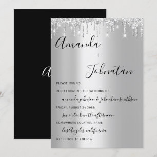 Invitation Mariage Monogramme Black Silver Drivers Gris Étinc
