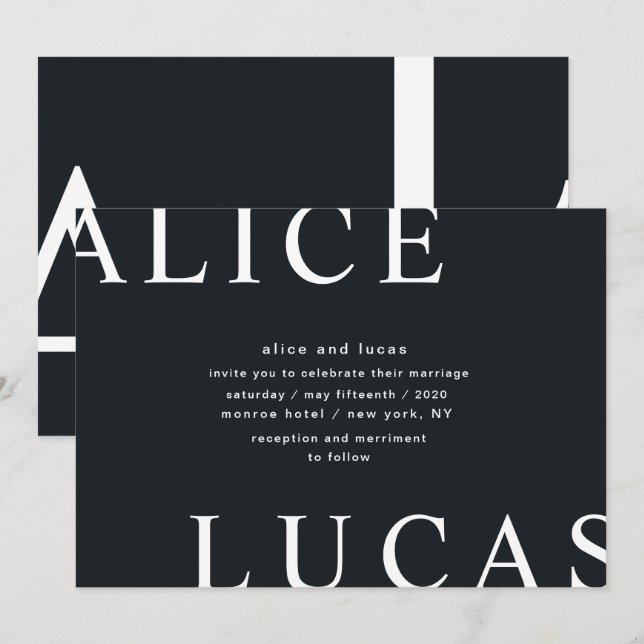 Invitation Mariage Monogramme blanc ultra moderne (Devant / Derrière)
