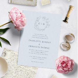 Invitation Mariage Monogramme bleu
