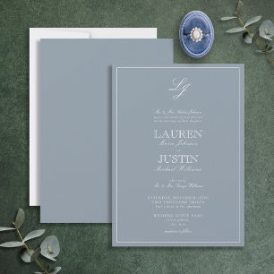 Invitation Mariage Monogramme bleu foncé classique