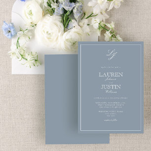 Invitation Mariage Monogramme bleu foncé classique