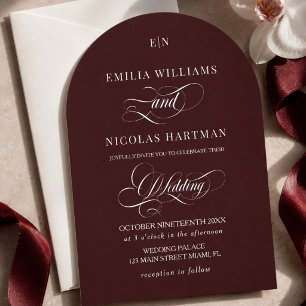 Invitation Mariage Monogramme Bourgogne Vieille Fortune