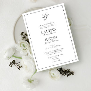 Invitation Mariage Monogramme classique noir et blanc
