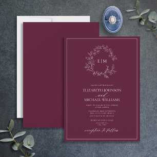 Invitation Mariage Monogramme de cime feutrée de Bourgogne mo