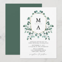 Invitation Mariage Monogramme de feuillage d'eucalyptus moder