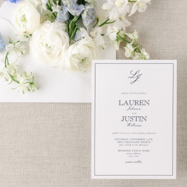 Invitation Mariage Monogramme de la marine classique (Créateur téléchargé)