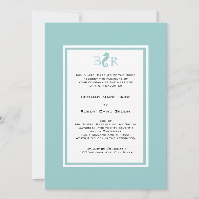 Invitation Mariage Monogramme de l'Ocean Sea (Devant)