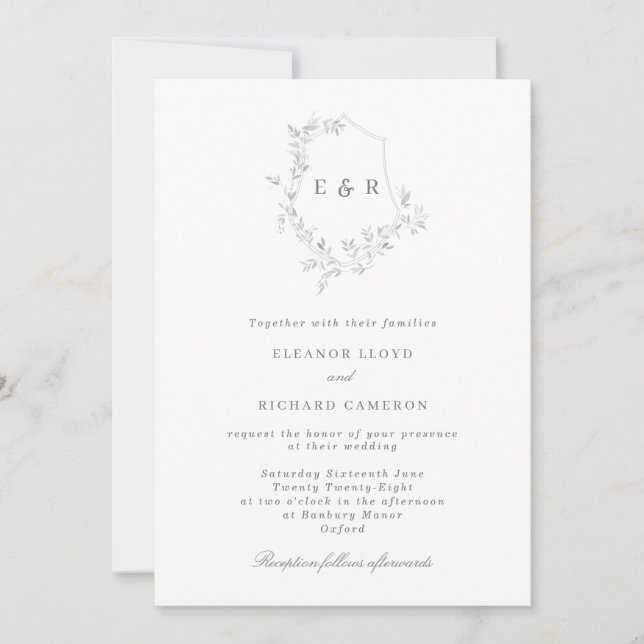 Invitation Mariage Monogramme de poitrine gris classique (Devant)