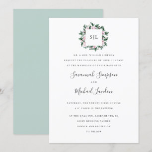 Invitation Mariage monogramme de sauge Magnolia Eucalyptus pe