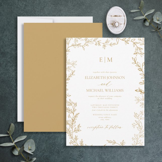 Invitation Mariage monogramme écoresponsable minimum feuille  (Créateur téléchargé)
