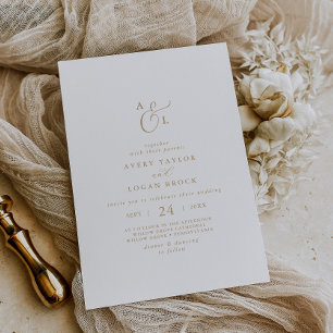 Invitation Mariage Monogramme Élégant en Écriture Dorée