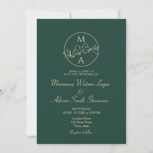 Invitation Mariage Monogramme Emerald Green