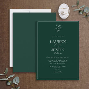 Invitation Mariage Monogramme Emerald Green Classic