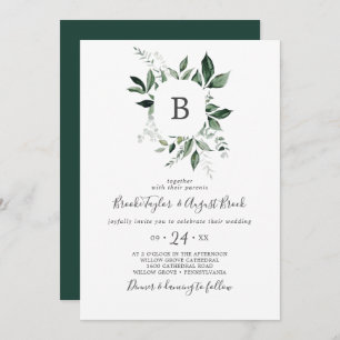 Invitation Mariage Monogramme Emerald Greenery