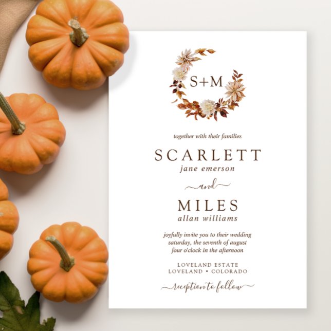 Invitation Mariage Monogramme en terre cuite blanche (White Fall Terracotta Monogram Wedding Invitation
)