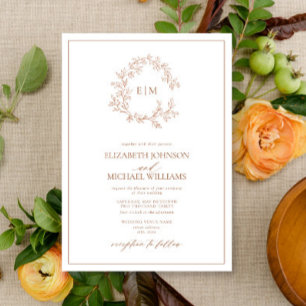 Invitation Mariage Monogramme en terre cuite moderne
