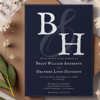 Invitation Mariage Monogramme minimaliste bleu marine