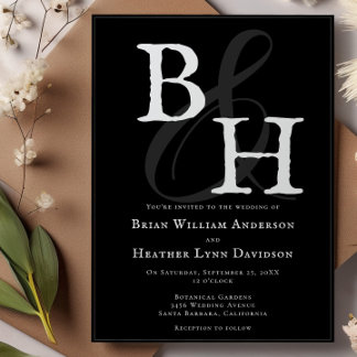 Invitation Mariage Monogramme minimaliste noir