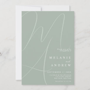Invitation Mariage Monogramme minimaliste Sage vert