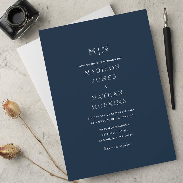 Invitation Mariage Monogramme minimum bleu (Créateur téléchargé)