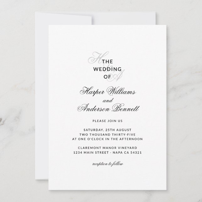 Invitation Mariage monogramme moderne élégant script  (Devant)