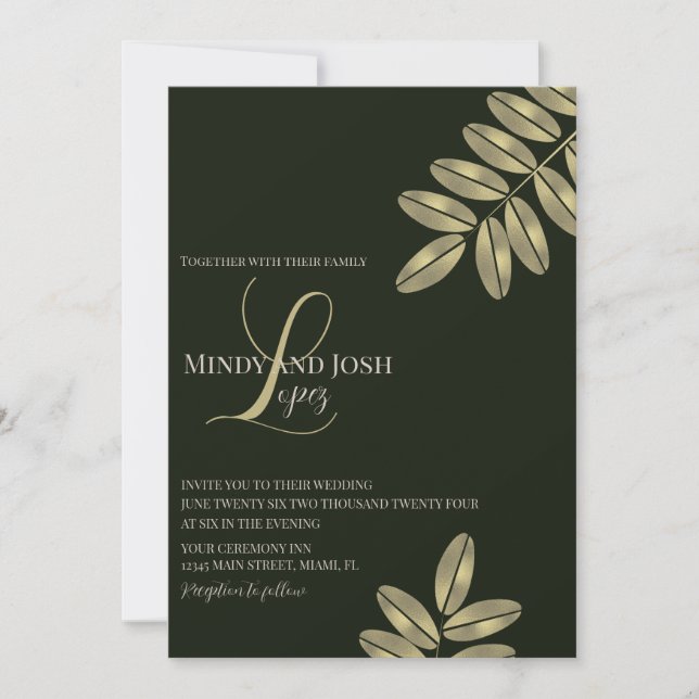 Invitation Mariage monogramme moderne Faux Branch Script (Devant)