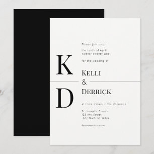 Invitation Mariage Monogramme moderne noir et blanc