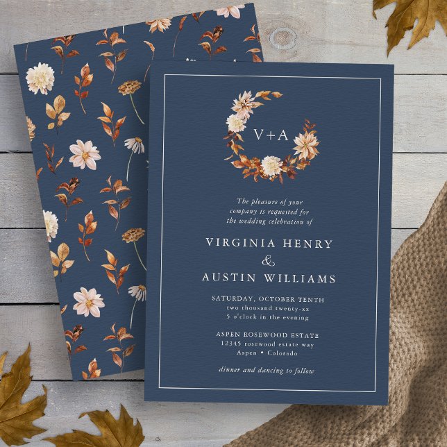 Invitation Mariage Monogrammé Navy (Navy Monogrammed Wedding Invitation
)