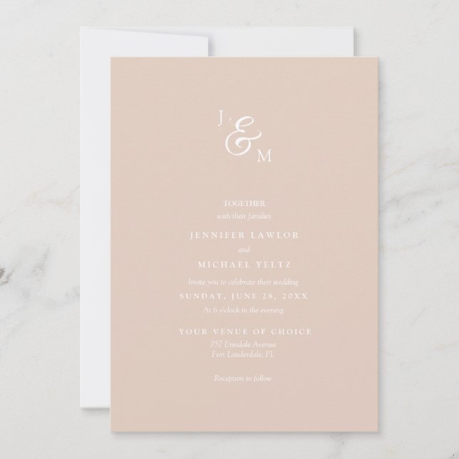 Invitation Mariage Monogramme Neutre Pale Minimali (Devant)