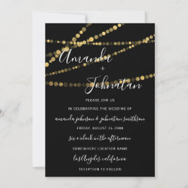Invitation Mariage Monogramme noir blanc lumières or nouvelle
