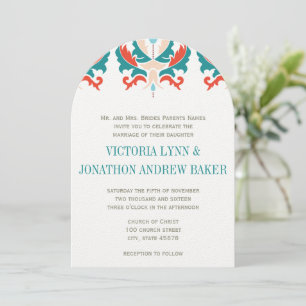 Invitation Mariage Monogramme Sarcelle Abricot Rouge Orange