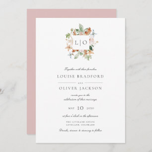 Invitation Mariage monogramme simple Dusty Rose