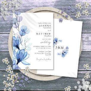 Invitation Mariage monogramme transparent bleu Dusty