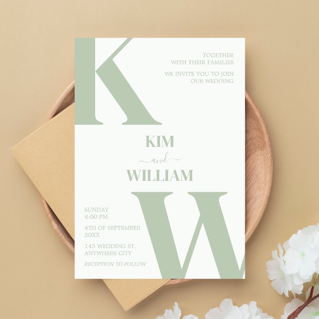 Invitation Mariage Monogramme vert de la menthe (Mint Green Monogram Wedding Invitation)