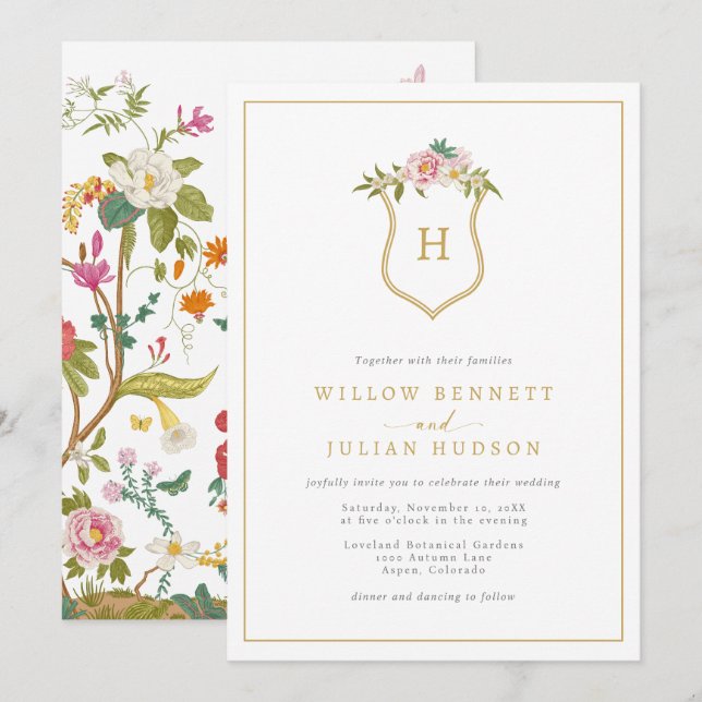 Invitation Mariage Monogramme vintage (Devant / Derrière)
