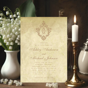 Invitation Mariage Monogramme Vintage Crest Parchemin antique