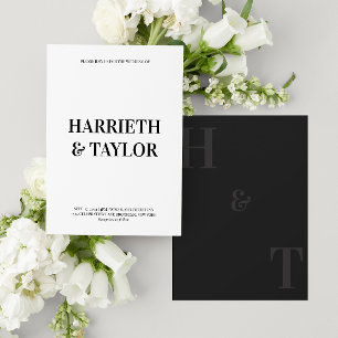 Invitation Mariage monographique centré en noir et blanc