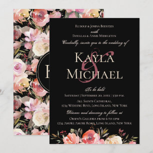 Invitation Mariage Moody foncé Monogramme Rose d'hiver Invita