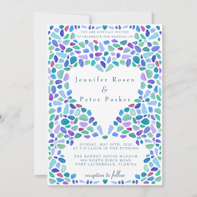 Invitation Mariage Mosaïque de Verre de Mer Coloré (Devant)