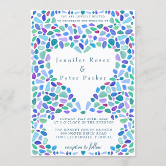 Invitation Mariage Mosaïque de Verre de Mer Coloré