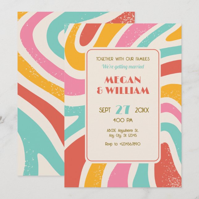 Invitation Mariage motif abstrait sans couture rétro (Devant / Derrière)