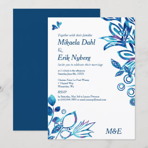 Invitation Mariage Motif bleu scandinave