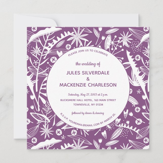 Invitation Mariage Motif de feuillage violet botanique (Devant)