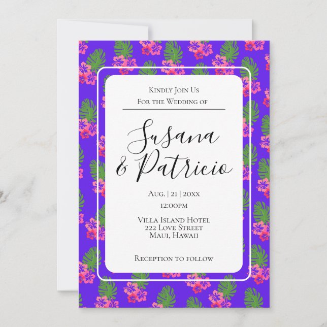 Invitation Mariage Motif de l'Hibiscus rose (Devant)