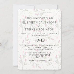Invitation Mariage Motif Fleur sauvage rose et vert