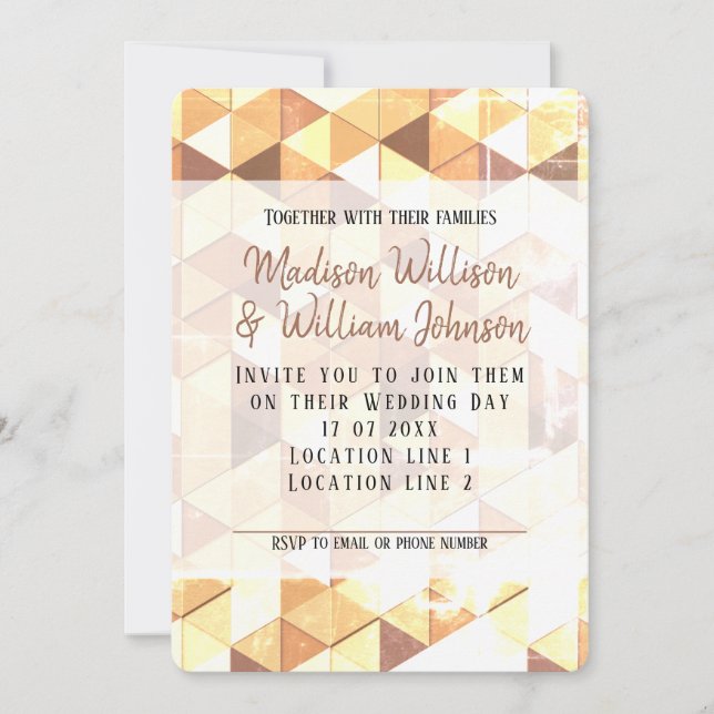 Invitation Mariage motif géométrique vintage jaune (Devant)