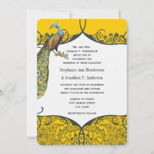 Invitation Mariage Motif Inséparable de Navy et Mustard Peaco
