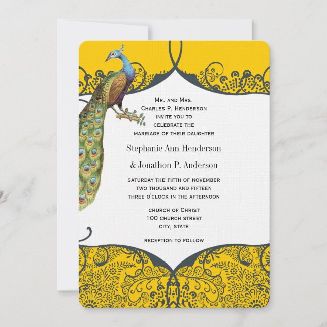 Invitation Mariage Motif Inséparable de Navy et Mustard Peaco (Devant)
